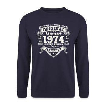 50e anniversaire Original août 1974 Né en 1974 - Sweat-shirt Unisexe - marine - Devant - Alina (178cm) & Michal (187cm)
