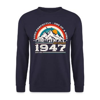 77e anniversaire Original Septembre 47 Né en 1947 - Sweat-shirt Unisexe - marine - Devant - Alina (178cm) & Michal (187cm)