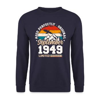 75th Birthday Original September 1949 Volume 49 - Unisex Sweatshirt - navy - Front - Alina (178cm) & Michal (187cm)