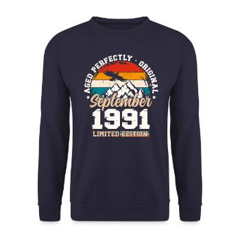 33rd Birthday Original September 1991 Volume 91 - Unisex Sweatshirt - navy - Front - Alina (178cm) & Michal (187cm)
