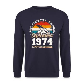 50th Birthday Original September 1974 Volume 74 - Unisex Sweatshirt - navy - Front - Alina (178cm) & Michal (187cm)