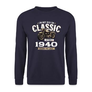 84th Birthday Vintage September 1940's Motorcycle - Unisex Sweatshirt - navy - Front - Alina (178cm) & Michal (187cm)