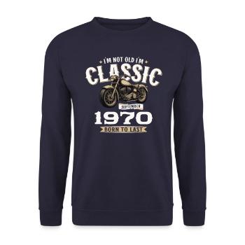 54ème anniversaire Vintage Septembre 1970 Moto - Sweat-shirt Unisexe - marine - Devant - Alina (178cm) & Michal (187cm)