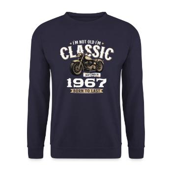 57th Birthday Vintage September 1967 Motorcycle - Unisex Sweatshirt - navy - Front - Alina (178cm) & Michal (187cm)