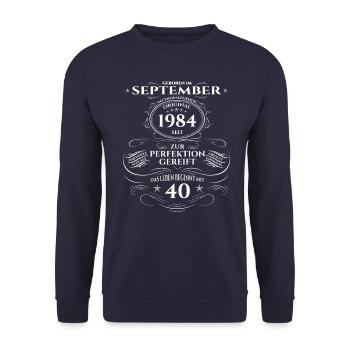 40th Birthday Original September 1984 Volume 84 - Unisex Sweatshirt - navy - Front - Alina (178cm) & Michal (187cm)