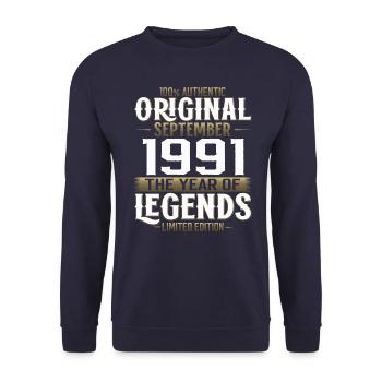 33rd Birthday Vintage September 1991 Vintage 91 - Unisex Sweatshirt - navy - Front - Alina (178cm) & Michal (187cm)
