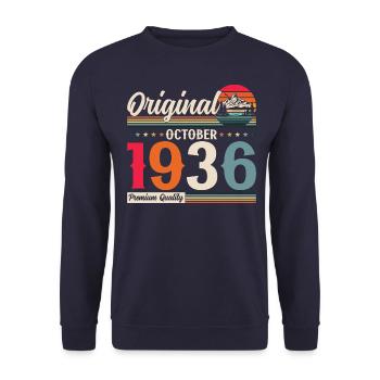 88e anniversaire Original octobre 1936 Né en 1936 - Sweat-shirt Unisexe - marine - Devant - Alina (178cm) & Michal (187cm)