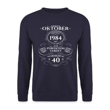 40. Geburtstag Original Oktober 1984 Jahrgang 84 - Unisex Pullover - Navy - Vorne - Alina (178cm) & Michal (187cm)
