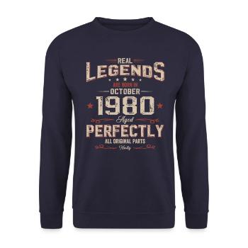 44ème Anniversaire Légende Octobre 1980 Vintage 80's - Sweat-shirt Unisexe - marine - Devant - Alina (178cm) & Michal (187cm)