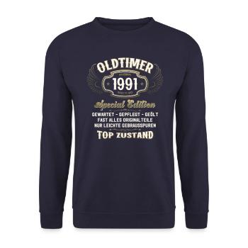 33. Geburtstag Oldtimer November 1991 Jahrgang 91 - Unisex Pullover - Navy - Vorne - Alina (178cm) & Michal (187cm)