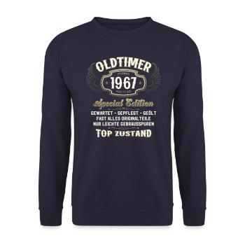 57. Geburtstag Oldtimer November 1967 Jahrgang 57 - Unisex Pullover - Navy - Vorne - Alina (178cm) & Michal (187cm)