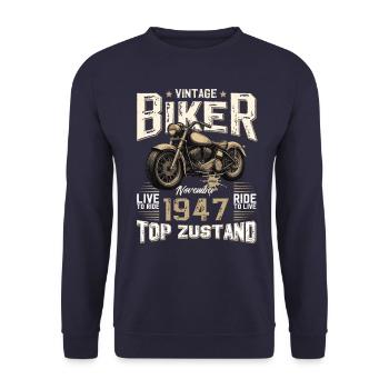 Motard 77e anniversaire novembre 1947 Motard - Sweat-shirt Unisexe - marine - Devant - Alina (178cm) & Michal (187cm)