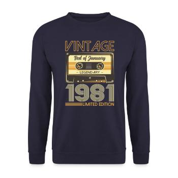 Cassette 43ème anniversaire Janvier 1981 Millésime 81 - Sweat-shirt Unisexe - marine - Devant - Alina (178cm) & Michal (187cm)