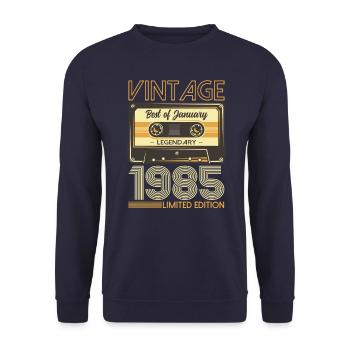40ème Anniversaire Millésime Janvier 1985 Cassette 85 - Sweat-shirt Unisexe - marine - Devant - Alina (178cm) & Michal (187cm)