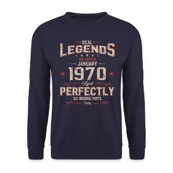 55e anniversaire Légendaire depuis janvier Né en 1970 - Sweat-shirt Unisexe - marine - Devant - Alina (178cm) & Michal (187cm)