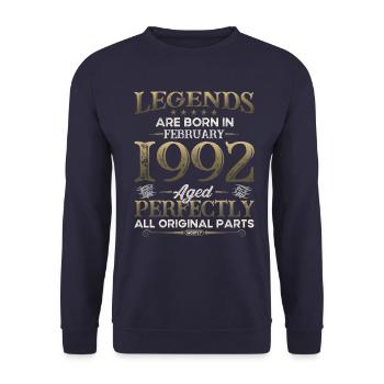 33e anniversaire Légendaire depuis février Né en 1992 - Sweat-shirt Unisexe - marine - Devant - Alina (178cm) & Michal (187cm)
