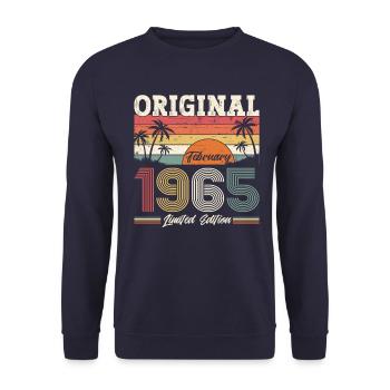 60. Geburtstag Geschenk Mann Original Februar 1965 - Unisex Pullover - Navy - Vorne - Alina (178cm) & Michal (187cm)