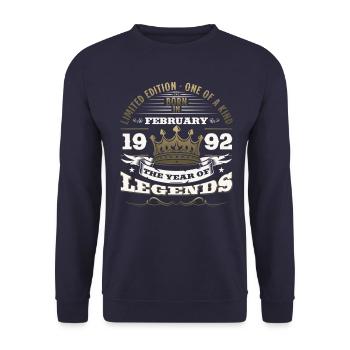 Cadeau d'anniversaire 33 ans Homme Original Février 1992 - Sweat-shirt Unisexe - marine - Devant - Alina (178cm) & Michal (187cm)