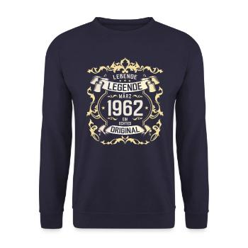 63. Geburtstag Geschenk Mann Original März 1962 - Unisex Pullover - Navy - Vorne - Alina (178cm) & Michal (187cm)