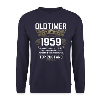 66. Geburtstag Oldtimer 1959 Jahrgang 59 - Unisex Pullover - Navy - Vorne - Alina (178cm) & Michal (187cm)
