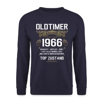 60. Geburtstag Oldtimer 1966 Jahrgang 66 - Unisex Pullover - Navy - Vorne - Alina (178cm) & Michal (187cm)