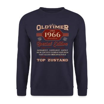 60. Geburtstag Oldtimer April Jahrgang 1966 - Unisex Pullover - Navy - Vorne - Alina (178cm) & Michal (187cm)