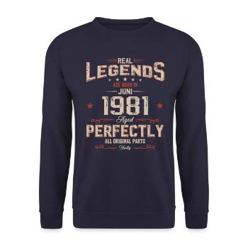 44th Birthday Original June Born 1981 - Unisex Sweatshirt - navy - Front - Alina (178cm) & Michal (187cm)
