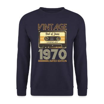 55th Birthday Original June Vintage 1970 - Unisex Sweatshirt - navy - Front - Alina (178cm) & Michal (187cm)