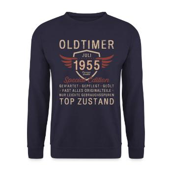 70. Geburtstag Oldtimer Juli Jahrgang 1955 - Unisex Pullover - Navy - Vorne - Alina (178cm) & Michal (187cm)