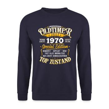 55. Geburtstag Oldtimer Juli Jahrgang 1970 - Unisex Pullover - Navy - Vorne - Alina (178cm) & Michal (187cm)