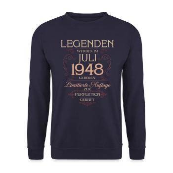 77e anniversaire Légende July Né en 1948 - Sweat-shirt Unisexe - marine - Devant - Alina (178cm) & Michal (187cm)