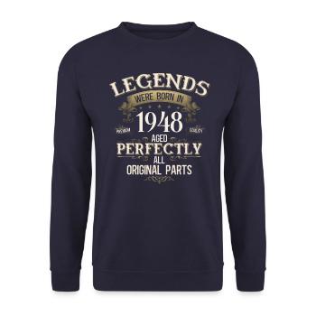 77th Birthday Legend Born in 1948 - Unisex Sweatshirt - navy - Front - Alina (178cm) & Michal (187cm)