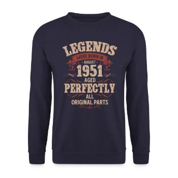 74th Birthday Legend August Born in 1951 - Unisex Sweatshirt - navy - Front - Alina (178cm) & Michal (187cm)