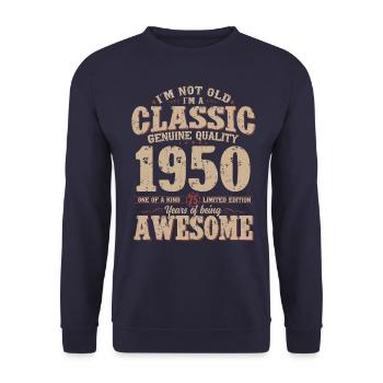 75ème Anniversaire Original Vintage 1950 - Sweat-shirt Unisexe - marine - Devant - Alina (178cm) & Michal (187cm)