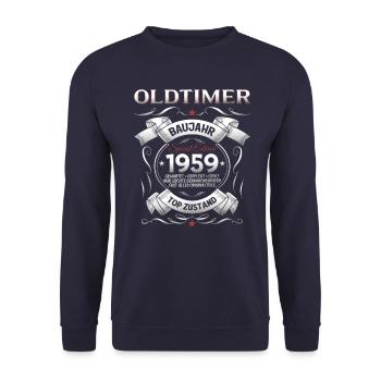 66. Geburtstag Mann Oldtimer Jahrgang 1959 - Unisex Pullover - Navy - Vorne - Alina (178cm) & Michal (187cm)