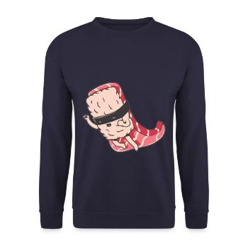 Sushi Superheld Illustration Geschenk - Unisex Pullover - Navy - Vorne - Alina (178cm) & Michal (187cm)