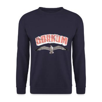 Borkum Möwe Vintage Used Look - Unisex Pullover - Navy - Vorne - Alina (178cm) & Michal (187cm)