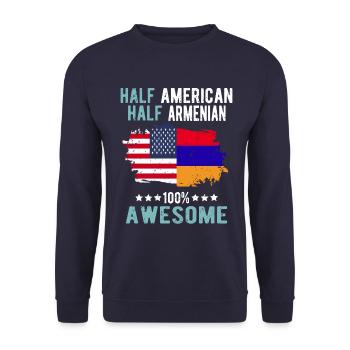 Halb Amerikaner Halb Armenier - Unisex Pullover - Navy - Vorne - Alina (178cm) & Michal (187cm)