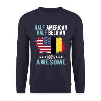 Halb Amerikaner Halb Belgier - Unisex Pullover - Navy - Vorne - Alina (178cm) & Michal (187cm)