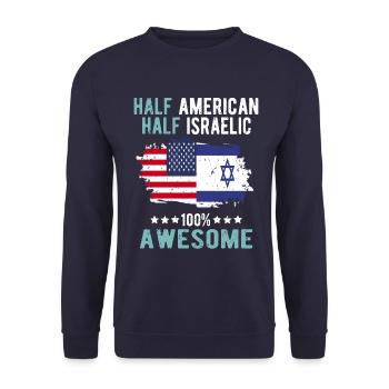 Halb Amerikaner Halb Isreali - Unisex Pullover - Navy - Vorne - Alina (178cm) & Michal (187cm)