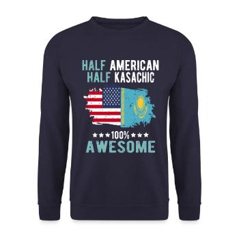 Halb Amerikaner Halb Kasache - Unisex Pullover - Navy - Vorne - Alina (178cm) & Michal (187cm)