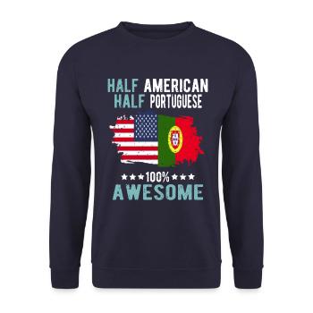 Halb Amerikaner Halb Portugiese - Unisex Pullover - Navy - Vorne - Alina (178cm) & Michal (187cm)