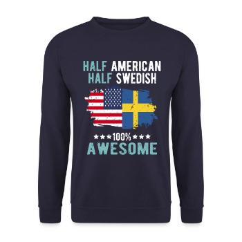 Halb Amerikaner Halb Schwede - Unisex Pullover - Navy - Vorne - Alina (178cm) & Michal (187cm)