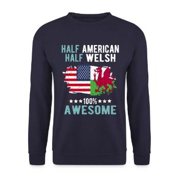 Halb Amerikaner Halb Waliser - Unisex Pullover - Navy - Vorne - Alina (178cm) & Michal (187cm)