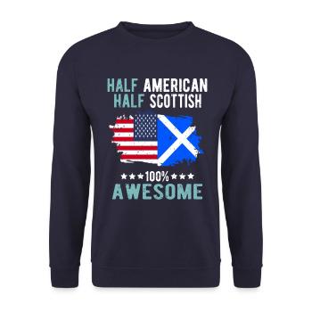 Halb Amerikaner Halb Schotte - Unisex Pullover - Navy - Vorne - Alina (178cm) & Michal (187cm)