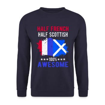 Halb Franzose Halb Schotte - Unisex Pullover - Navy - Vorne - Alina (178cm) & Michal (187cm)