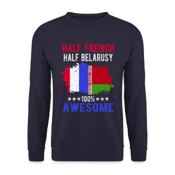 Halb Franzose Halb Belarusse - Unisex Pullover - Navy - Vorne - Alina (178cm) & Michal (187cm)