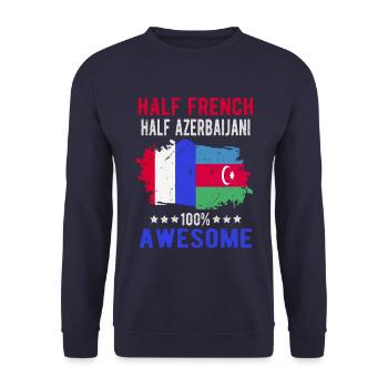 Halb Franzose Halb Aserbaidschaner - Unisex Pullover - Navy - Vorne - Alina (178cm) & Michal (187cm)