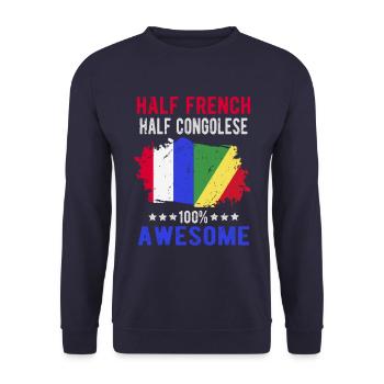 Halb Franzose Halb Kongolese - Unisex Pullover - Navy - Vorne - Alina (178cm) & Michal (187cm)