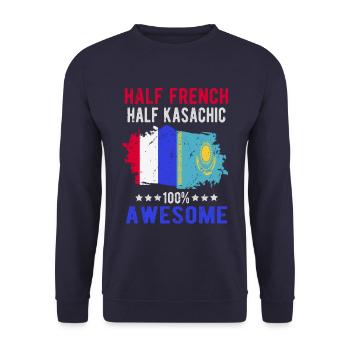 Halb Franzose Halb Kasache - Unisex Pullover - Navy - Vorne - Alina (178cm) & Michal (187cm)